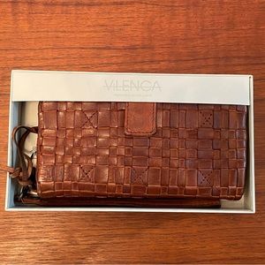 Vilencia Holland Woven Cognac Genuine Leather Wallet NIB